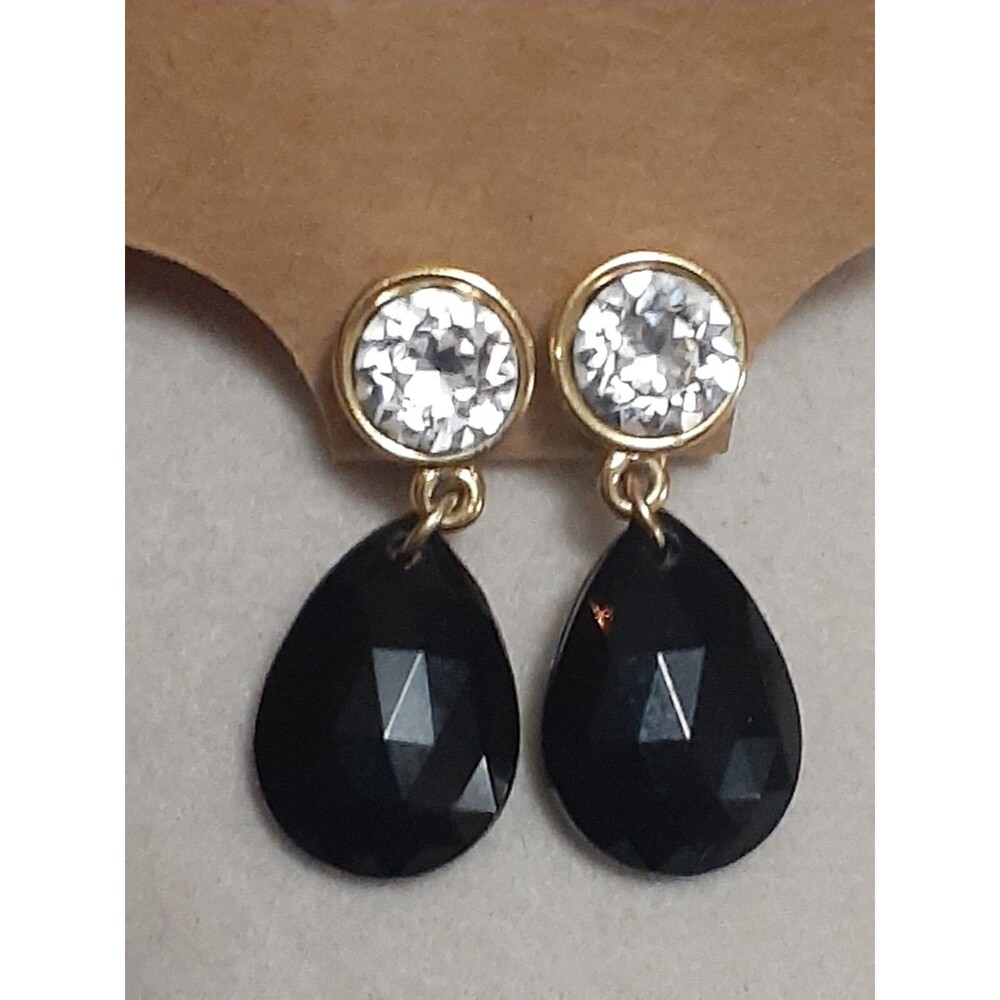 Crown Trifari vintage fauceted lucite & rhinestone dangle drop clip on earrings